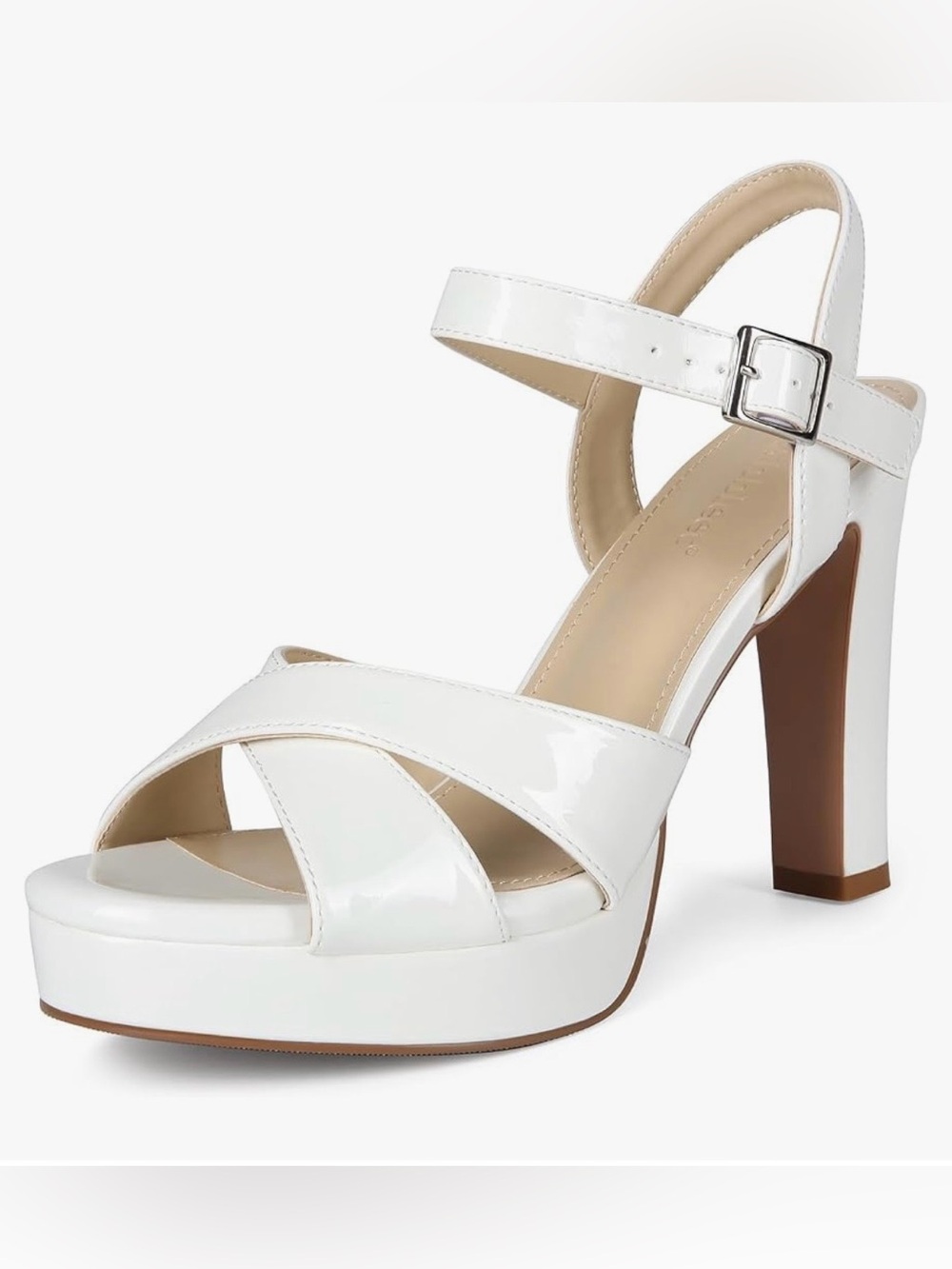 NEW Abbleet women platform high heels White Patent Sandal with Ankle Strap 6.5